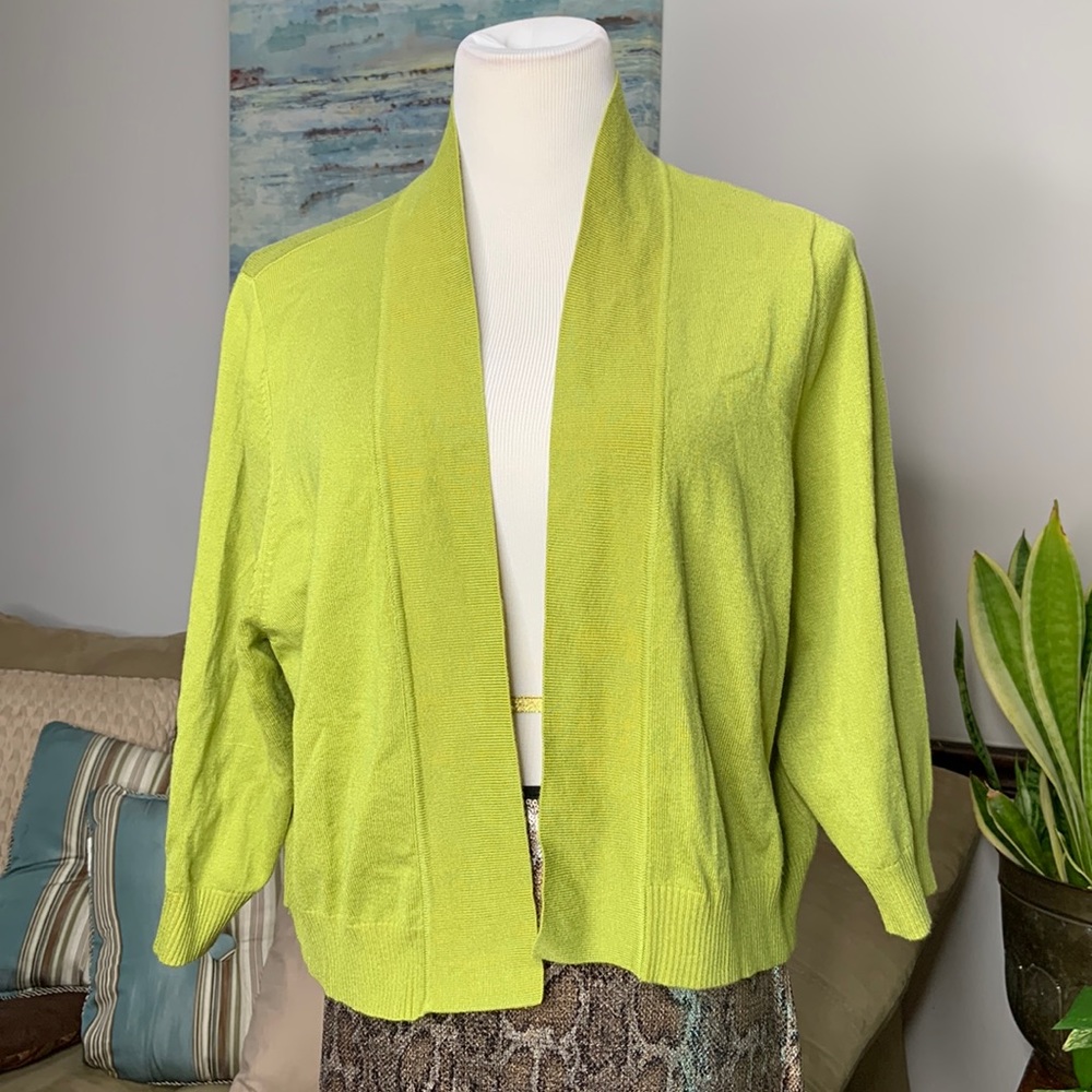 Ronni Nicole Chartreuse Green Open Cardigan shrug  2X  Large